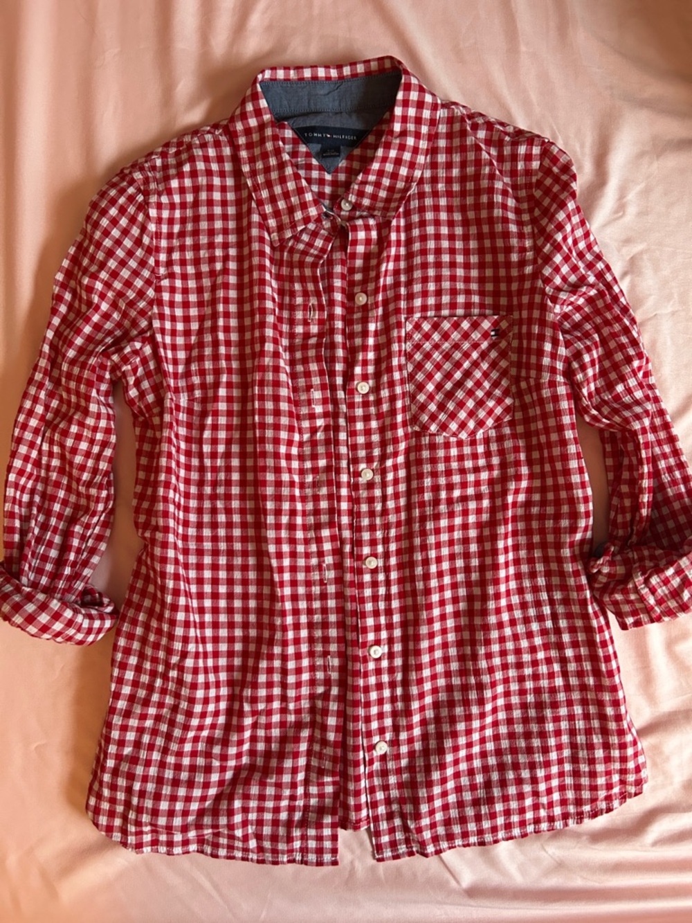 Tommy Hilfiger Red and White Gingham Button-Down Shirt Womens